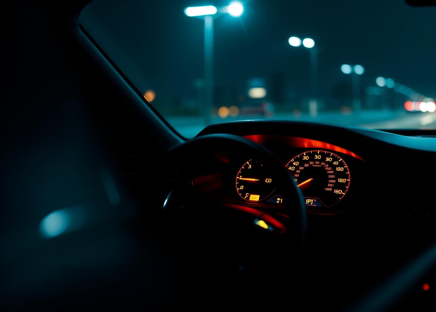 Car dashboard at night